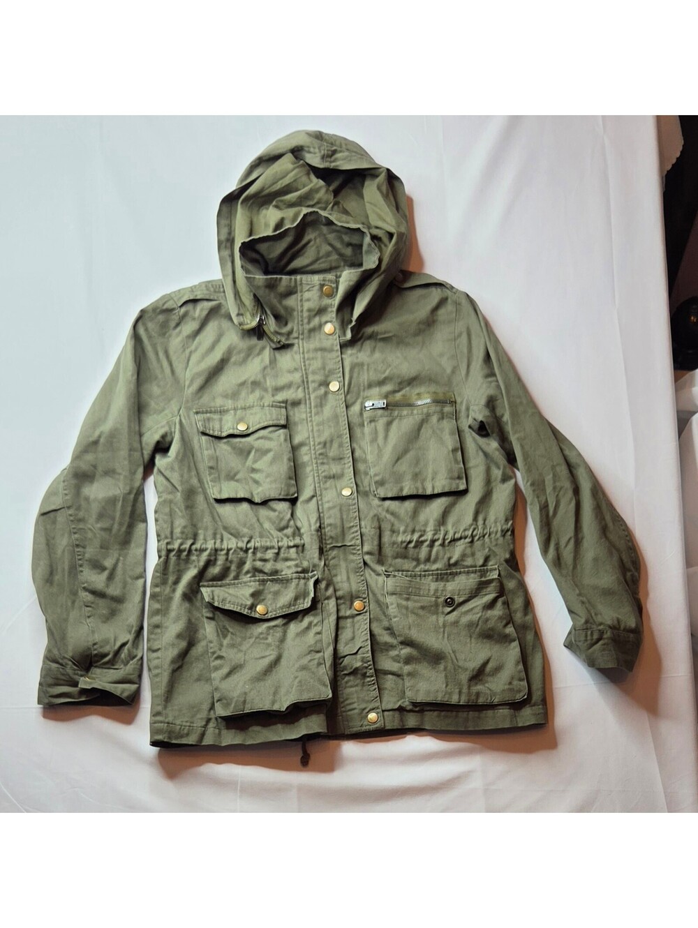Escalier Olive Green Military Utility Field Jacket Hooded Cotton Cargo large